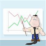 illustration of the analyst with a pointer on a background graphic