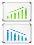 Whiteboards with hand drawn graphs, vector eps10 illustration