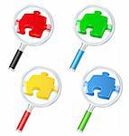 Magnifying glasses with puzzle pieces, vector eps10 illustration