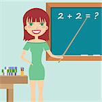 Woman teacher standing near blackboard with a pointer in her hand. Also available as a Vector in Adobe illustrator EPS 8 format, compressed in a zip file.