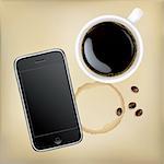 Mobile Phone With Cup Of Coffee, Vector Illustration