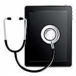 Tablet Computer With Stethoscope, Isolated On White Background, Vector Illustration