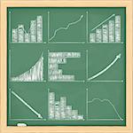 Set of different graphs on blackboard, vector eps10 illustration