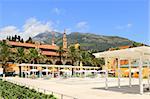 View on central plaza and old town of Menton on French Riviera in France.