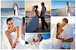 Wedding montage of a married couple, bride and groom, together at sunset on a beautiful tropical beach
