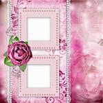 Frame with pink roses, lace, text and pearls