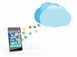 smart phone with app icons and cloud - high quality 3d illustration