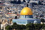 Dome of the Rock against the backdrop of the Old City of Jerusalem, Israel.