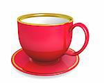 Cup, red color over white. 3d illustration