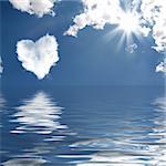 Cloud-shaped heart on a sky reflected in the water. Valentine's Day