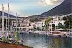 Sea port in the bay of Kalkan village in the evening