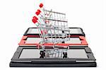 Shopping Cart over a Tablet PC on white background