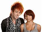 Happy punk rock couple over white background