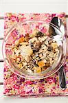Close-up of healthy muesli with dried fruit for breakfast