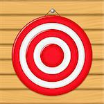 Red target on wooden wall, vector eps10 illustration