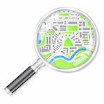 Magnifying glass with map, vector eps10 illustration