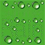 Water drops words on green background