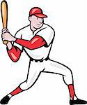 Illustration of a american baseball player batting cartoon style isolated on white background.