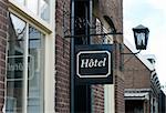 hotel sign in front of a hotel in Marken, Netherlands, a touristic village north of Amsterdam
