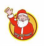 Retro style illustration of santa claus saint nicholas father christmas on isolated white background waving hand.