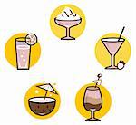 Retro cocktails collection. Vector Illustration