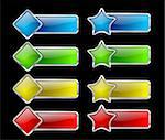 Set of colored glow buttons on black background