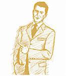 Vector Sketch, comics style business man shows something with his finger