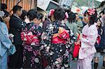 Crowds of people on the street nearby the Kioyomizu-dera temple, Kyoto, Japan