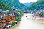 Tuo River and the scene of Phoenix old town, Zhangjiazie, Hunan, China