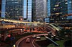 Commercial buildings in Central at night, Hong Kong