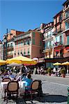 Restaurants along waterfront, Villefranche, Alpes-Maritimes, Provence-Alpes-Cote d'Azur, French Riviera, France, Europe