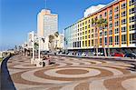 Beachfront promenade in front of the colourfully decorated hotel facades, Tel Aviv, Israel, Middle East