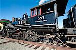 Alte Dampflokomotive im historischen Gold Hill Bahnhof außerhalb von Virginia City, Nevada, Vereinigte Staaten von Amerika, Nordamerika