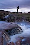 Twilight at Windy Post stone cross in Dartmoor, Devon, England, United Kingdom, Europe