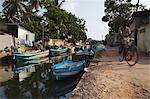 Fishing boats along Hamilton Canal, an old Dutch canal, Negombo, Western Province, Sri Lanka, Asia