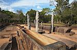 Rice trough inside remains of monastic refectory, Northern Ruins, Anuradhapura, UNESCO World Heritage Site, North Central Province, Sri Lanka, Asia