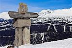 Inukshuk, symbol of friendship and welcome and the 2010 Winter Olympic Games, Whistler Mountain, Whistler Blackcomb Ski Resort, Whistler, British Columbia, Canada, North America