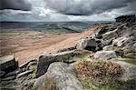 Higger Tor towards Hathersage, Peak District National Park, Derbyshire, England