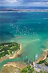 Aerial view of yachts racing in Cowes Week on the Solent, Isle of Wight, England, United Kingdom, Europe