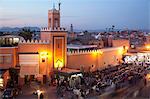 Mosque at dusk, Place Jemaa El Fna, Marrakesh, Morocco, North Africa, Africa