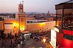 Mosque at dusk, Place Jemaa El Fna, Marrakesh, Morocco, North Africa, Africa