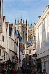 Towers of the Minster from Petergate, York, Yorkshire, England, United Kingdom, Europe