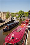 Narrowboats at Skipton Canal Basin, Skipton, North Yorkshire, Yorkshire, England, United Kingdom, Europe