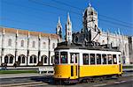 Mosteiro dos Jeronimos, UNESCO World Heritage Site, and tram (electricos), Belem, Lisbon, Portugal, Europe