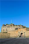 Entrance to Edinburgh Castle under clear blue sky, Edinburgh, Lothian, Scotland