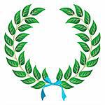 Laurel wreath with a sky blue ribbon over white background. Vector file layered for easy manipulation and customisation.