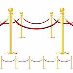 Seamless gold fence with red rope isolated on white