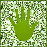 Hand shape in green Earth icons set background. Vector file available.