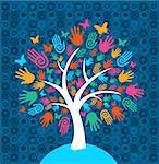 Diversity tree hands illustration background. Vector file layered for easy manipulation and custom coloring.