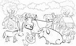 cartoon illustration of farm animals group for coloring book